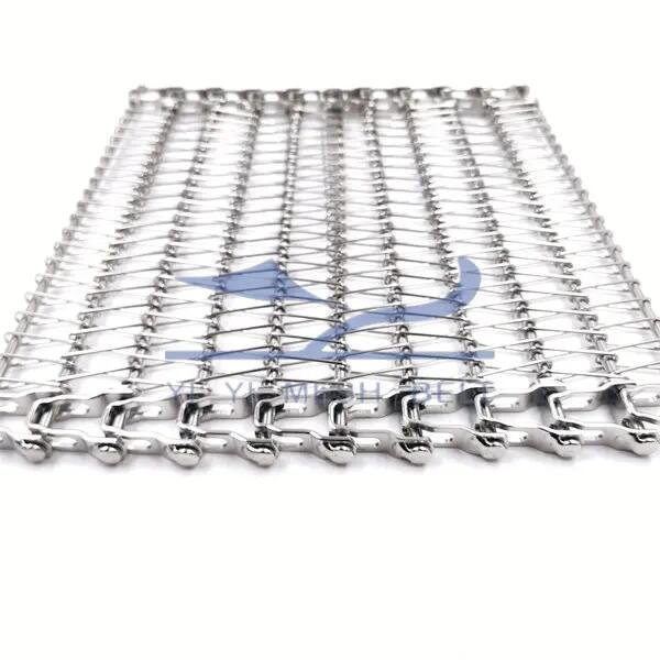 YIYI MESH BELT SUS304 Spiral Freezer Belt close-up showing spiral wire, cross rods and side links