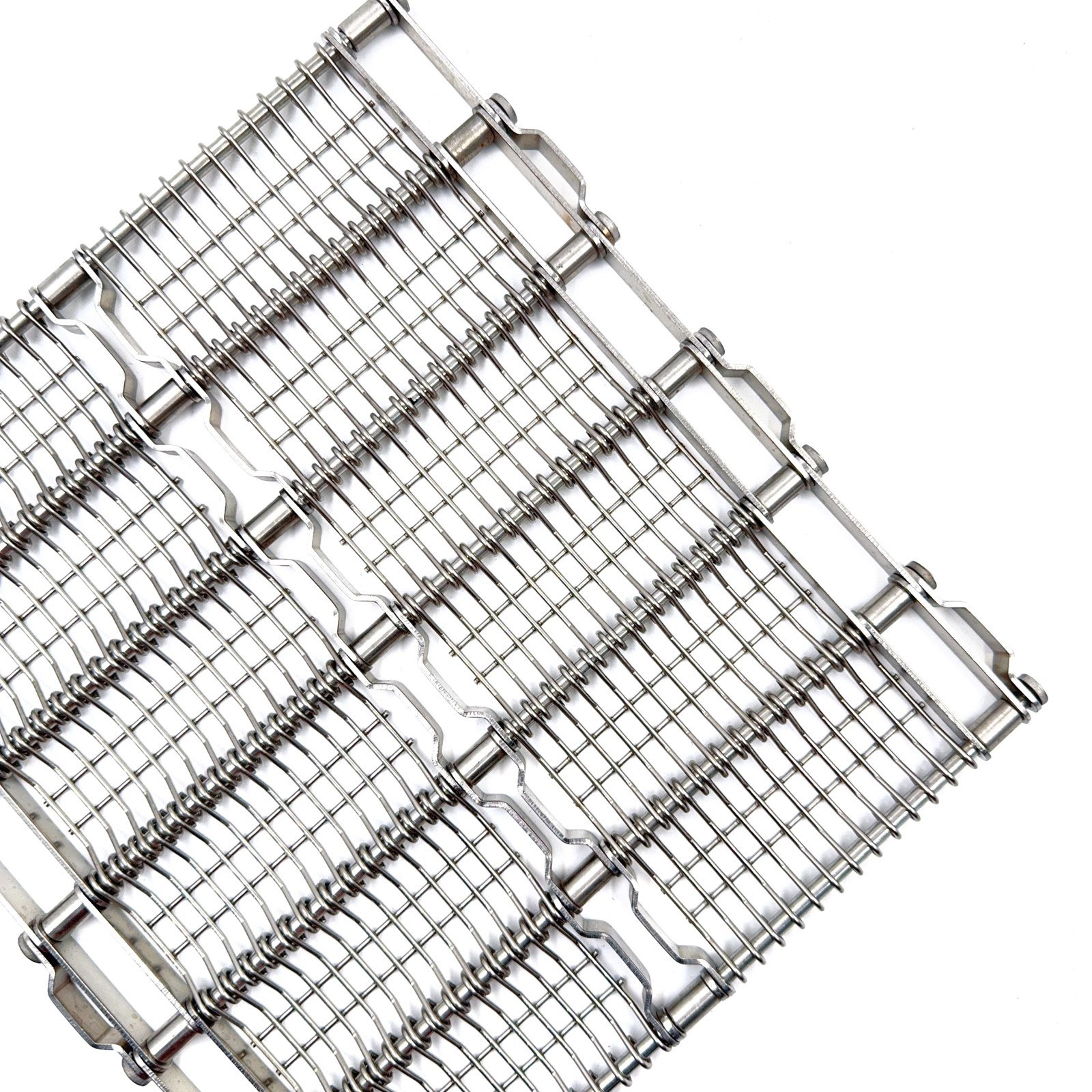 Eye Link Belt grooved link plates, angle view