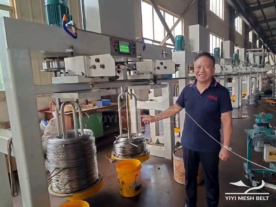 Aries Zhang, Founder & General Manager of YIYI Mesh Belt, at the in-house stainless wire-drawing line
