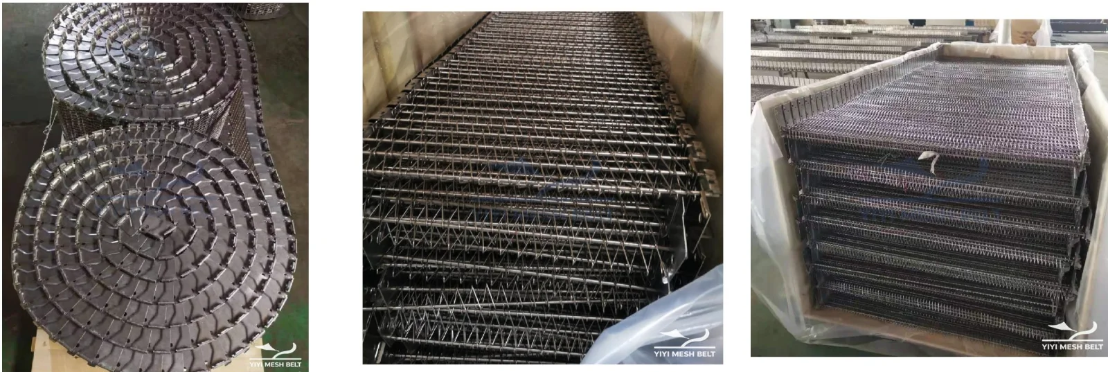 YIYI Mesh Belt self-stacking belt coiled, protected and identified before export packing