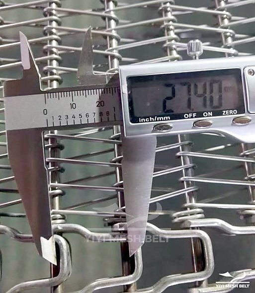Small Radius Spiral Freezer Belt pitch Inner pitch 27.4 mm / 1.079 in measured