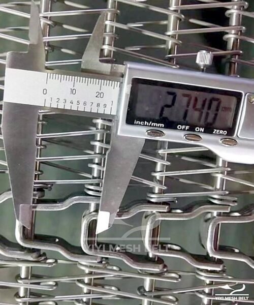 Small Radius Spiral Freezer Belt pitch Middle pitch 27.4 mm / 1.079 in measured