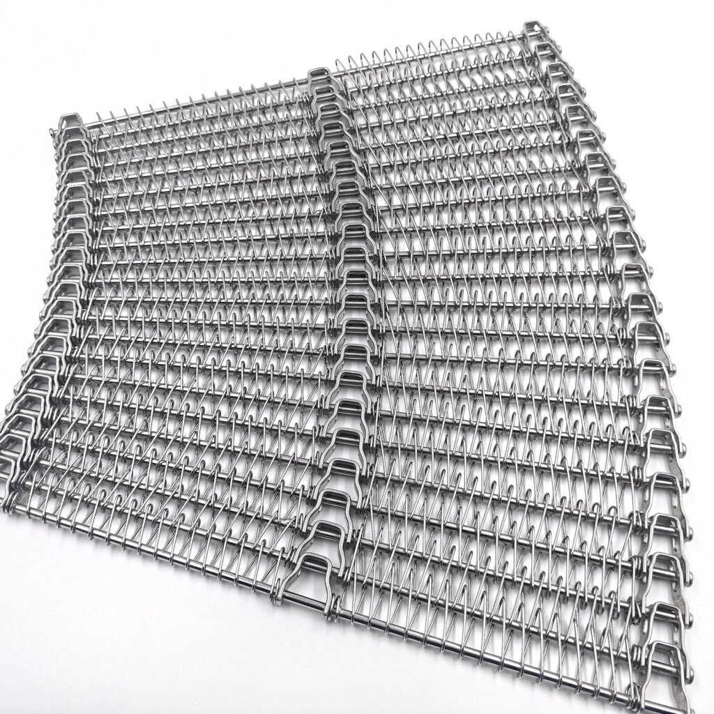Small Radius Spiral Freezer Belt by YIYI Mesh Belt showing rods, links and spiral overlay