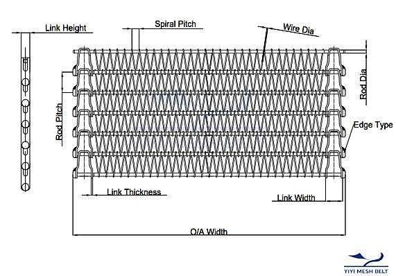 Spiral Freezer Belt dimensional drawing