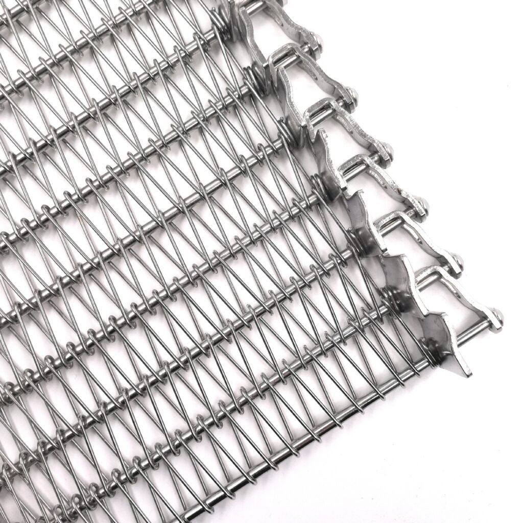 Spiral freezer belt edge links and mesh overlay, the area where lifting starts